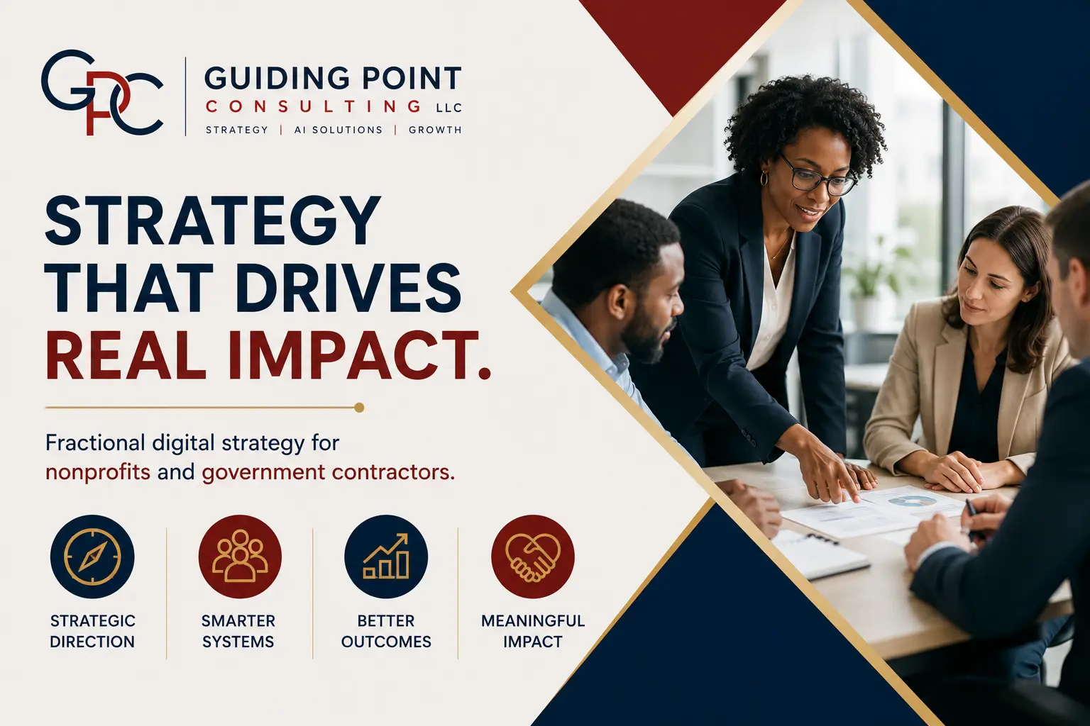 A strategist reviewing digital roadmap plans with a small organization's leadership team
